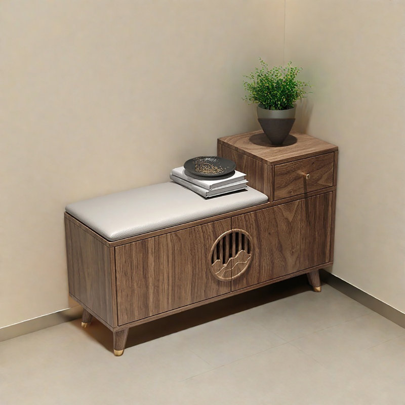 35.4in Multi-functional Shoe Storage Bench, Light Walnut