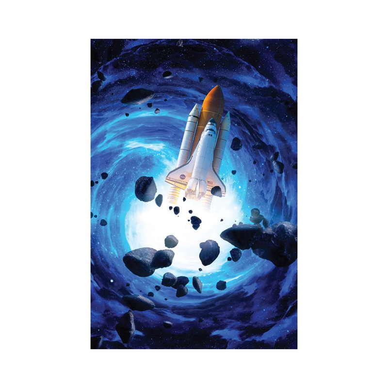 Rocket Launch Blue Vortex And Asteroids 1 Piece Wall Art on Canvas, 101.6 cm H x 66.04 cm W x 1.91 cm D, Canvas