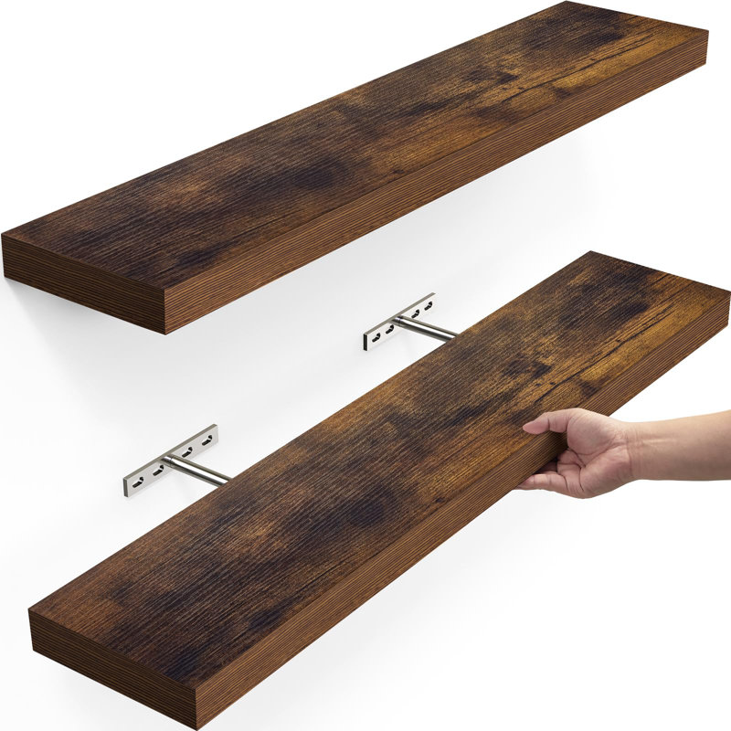 Fraz 2 Piece Solid Wood Floating Shelf, Rustic Brown
