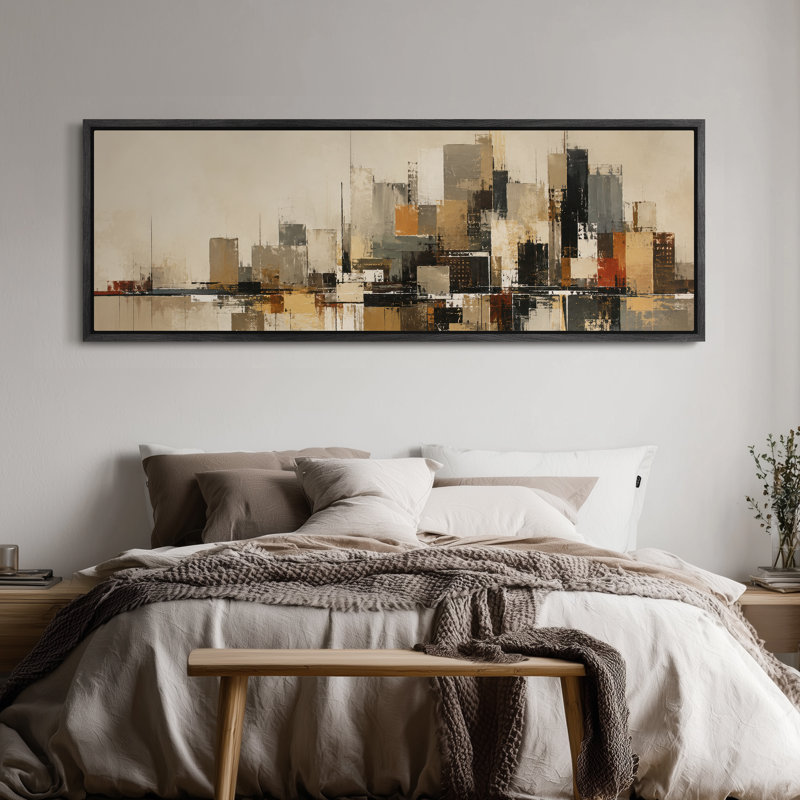 Art mural sur toile abstrait extra large beige, noir et or moderne, H 20 po x l 60 po, Black