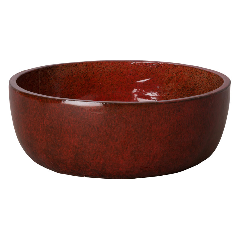 Handmade Ceramic Pot Planter, 6.5" H x 18" W x 18" D, Tropical Red