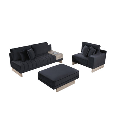 Modern Reversible Sectional: Velvet, Storage, Charging, 4 Seats Luxury Sectional With Storage Drawer, , And Velvet Upholstery