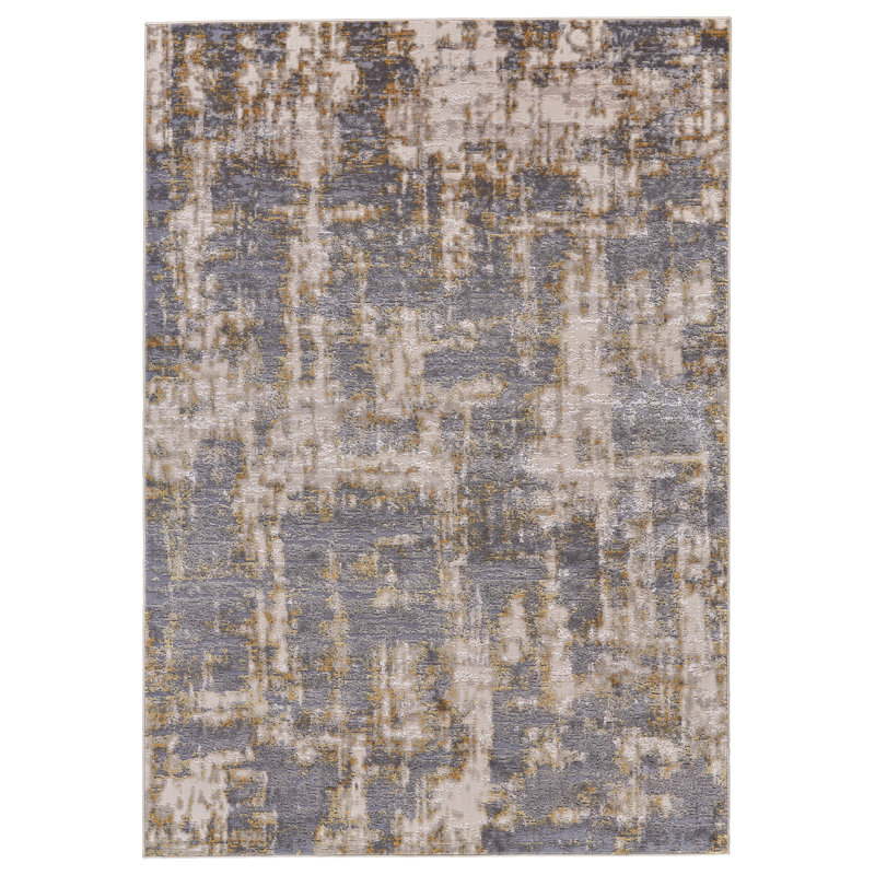 Ambrette Abstract Gold/Sterling Area Rug, Rectangle 6'7" x 9'6"