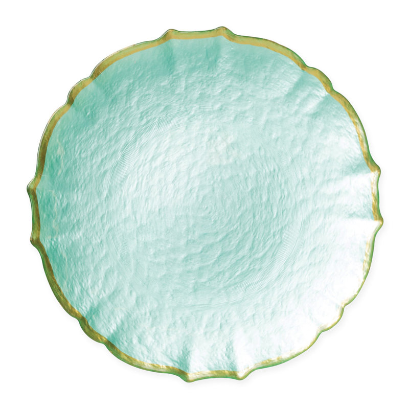 Baroque Glass Scalloped Charger, Aqua