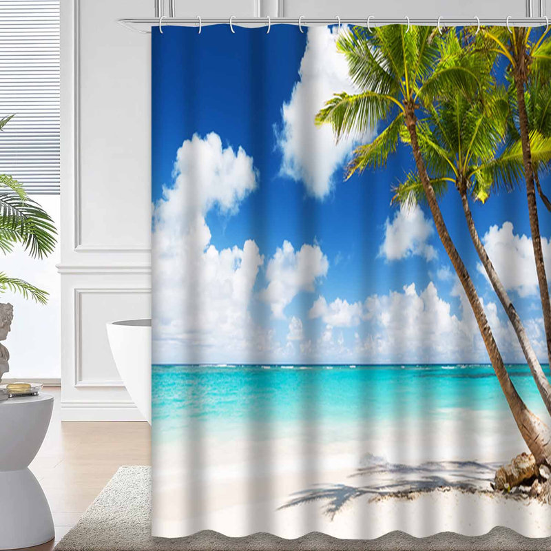 Cocotiers, plage de sable blanc, paradis de la mer, magnifique été avec 12 crochets, L 72 po x l 78 po