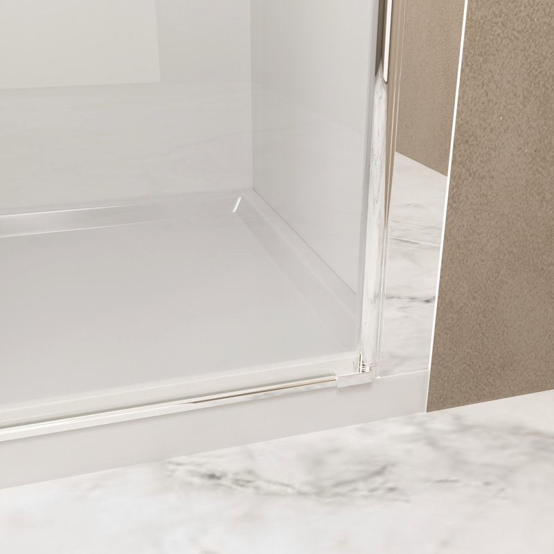 Porte de douche pivotante 28 po x 72 po avec demi-cadre en aluminium brossé nickel, verre trempé de 1/4 po de 6 mm, emballage antichoc, poignée en acier inoxydable tendance pour salle de bain fonctionnelle
