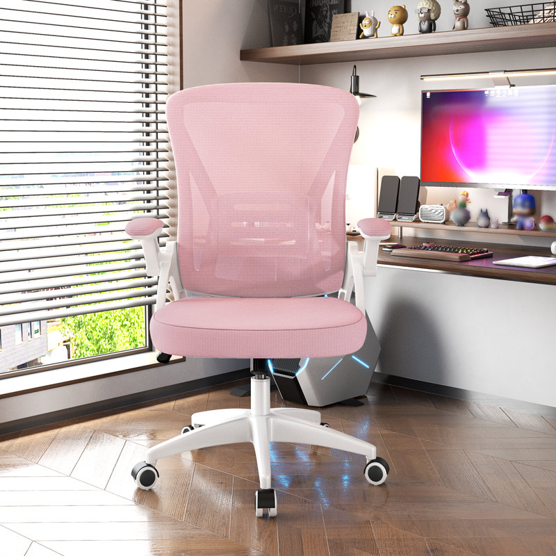 Norlene Ergonomic Breathable Mesh Office Chair With Flip-Up Armrest, Pink