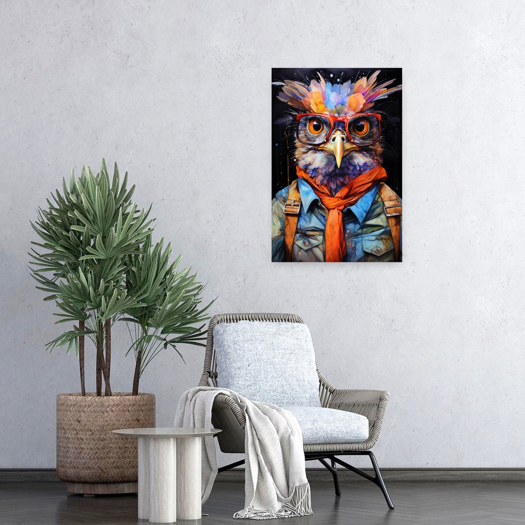 Vibrant Bird Scholar Colorful Vibrant Whimsical Bird Owl Portrait Wildlife Wall Art Print