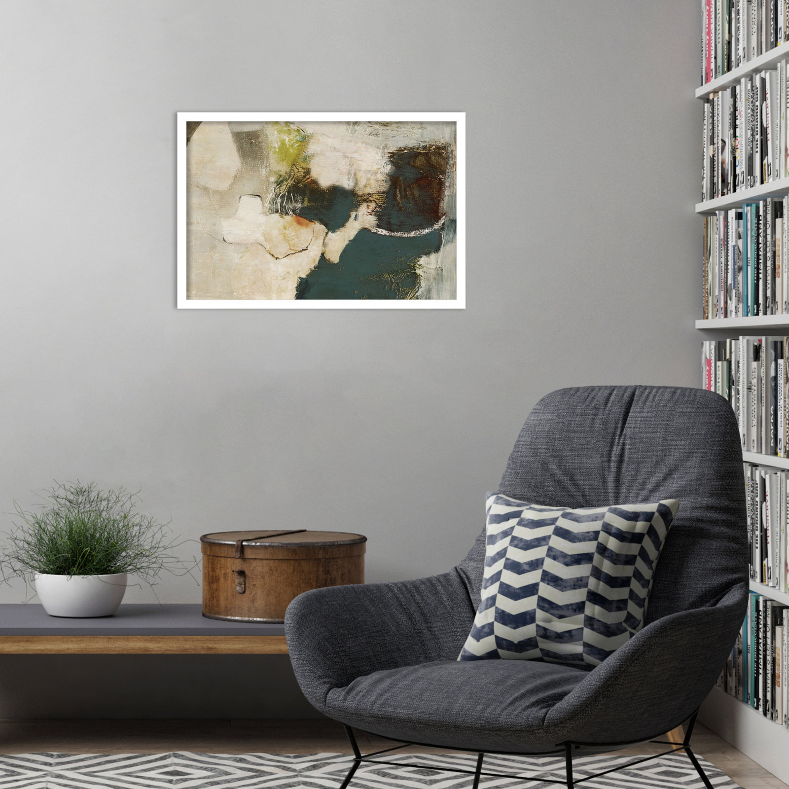 Obscured in Blue Print by PI Studio, White, 17" H x 25" W