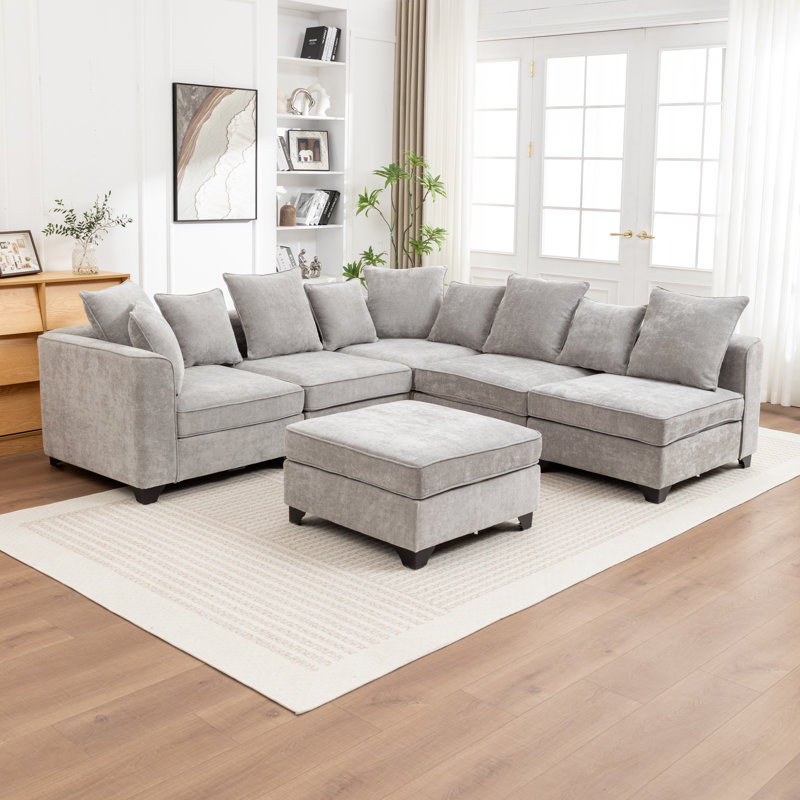 Bennett 6-Piece L-Shaped Sectional Sofa, Gray Chenille