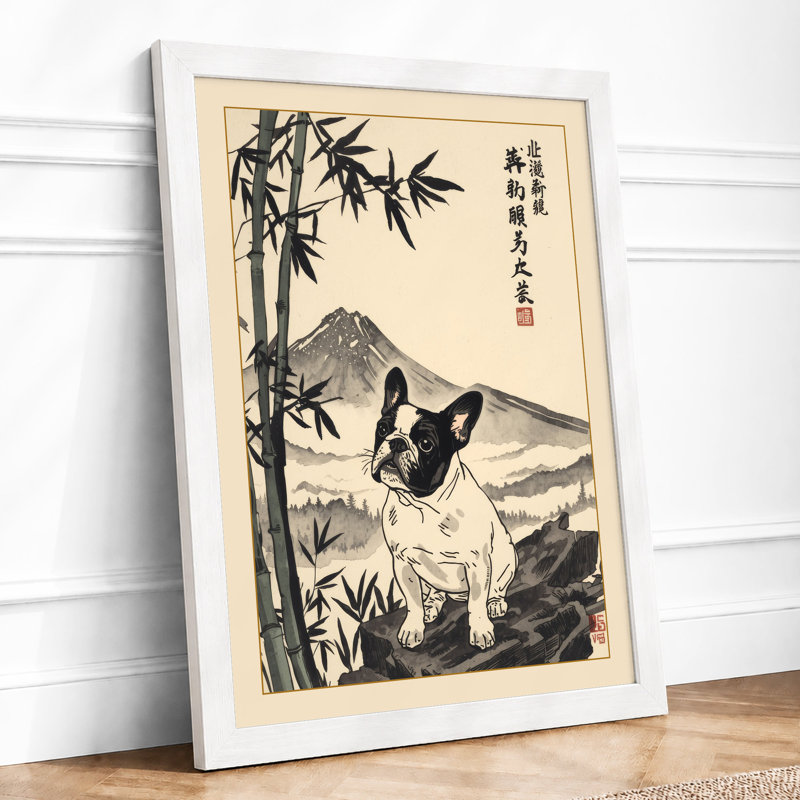 Cat Among Bamboo Japandi - Framed Print, A3 - 42.0 x 29.7 cm, White