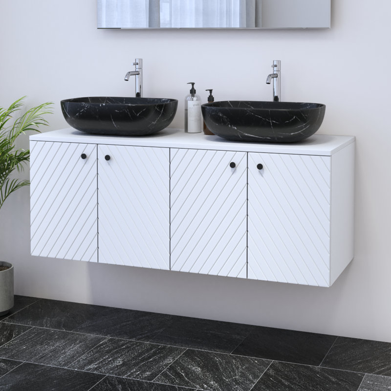 Meuble-lavabo double 47,2 po avec comptoir Karaya, Noir, Blanc