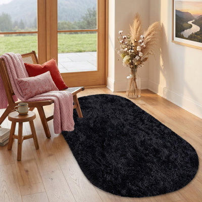 Solid Rug Soft Fluffy Black Indoor Area Rug for Living Room Bedroom Nursery Kids Room