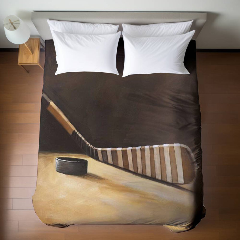 Housse de couette Stick and Hockey Puck | Décoration de sport brune