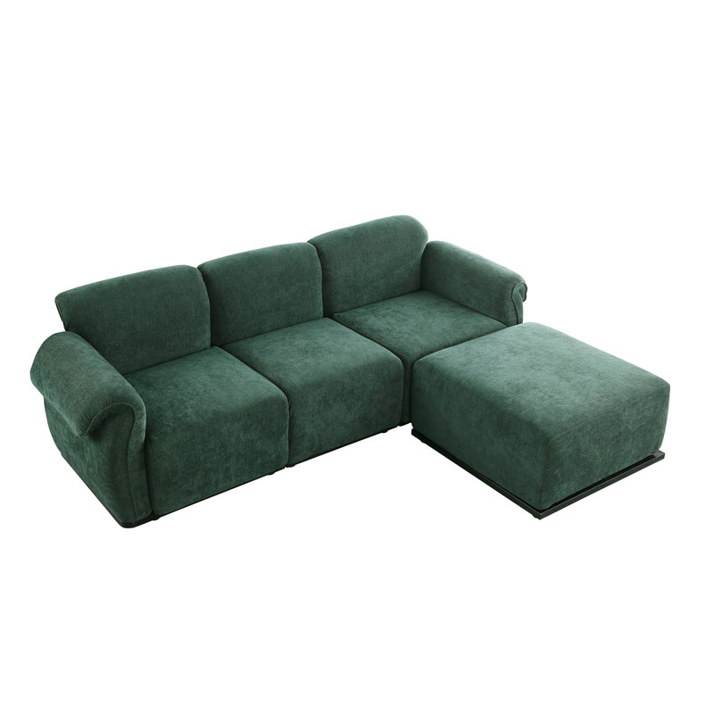 Canapé rembourré 4 pièces en L de 93 po avec repose-pieds, Chenille verte