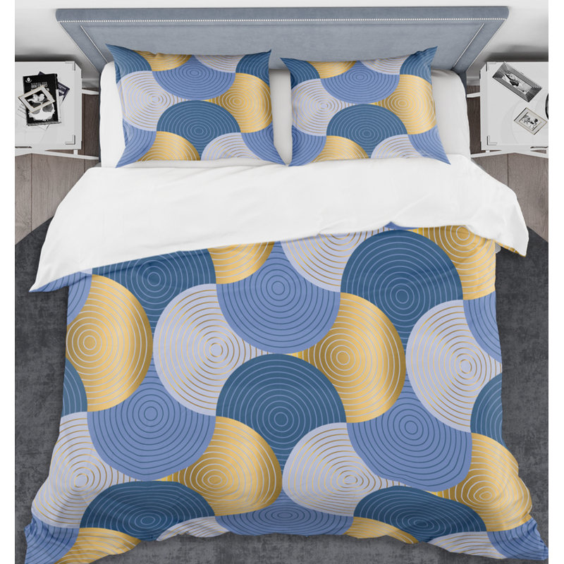 Ensemble de housse de couette mid-century rétro waves x, Housse de couette très grand + 2 taies décoratives