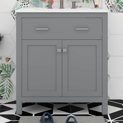 Meuble-lavabo de 30 po avec lavabo en céramique, armoire de salle de bain simple moderne avec 2 portes et une tablette, portes à fermeture douce