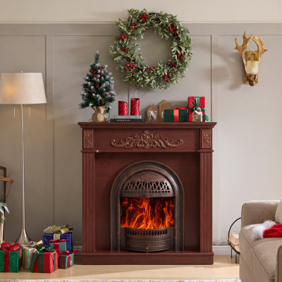 45" Electric Fireplace with Mantel,Farmhouse Fireplace TV Stand with 25" Fireplace Insert Heater