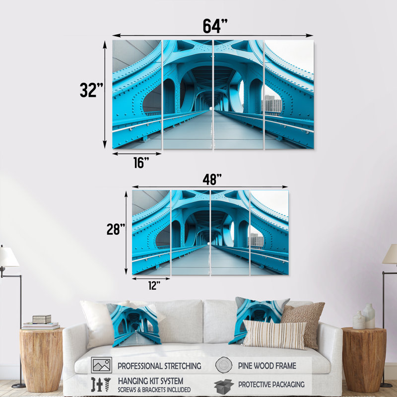 «Blue White River Ramp Walkway Bridges», ensemble d'art mural sur toile, H 32 po x l 64 po
