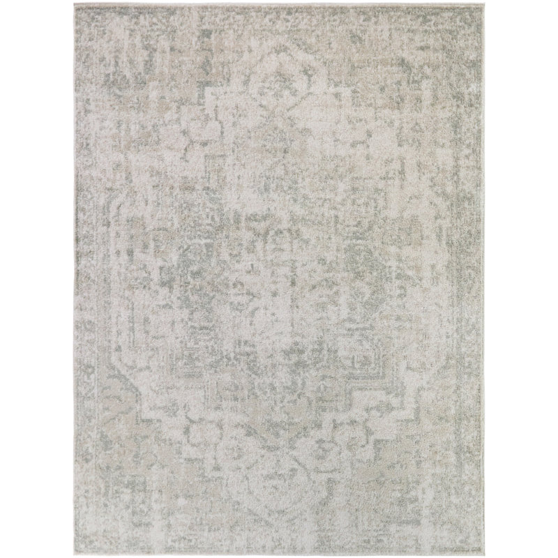 Constant Sage/Cream Distressed Medallion Area Rug, 5'3" x 7'