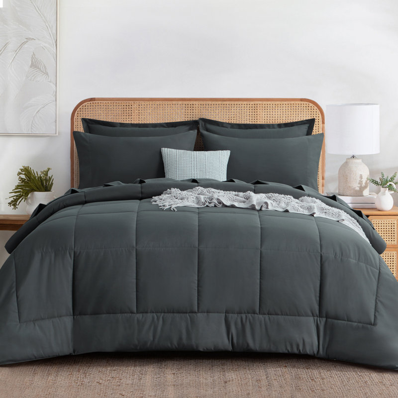 Ensemble d'édredon en microfibre 5/7-pièces , Gris foncé, Édredon de grande taille et 6 pièces supplément