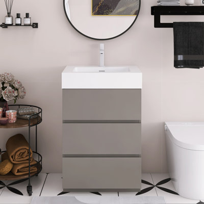 24" Free-Standing Bathroom Vanity One-Piece Sink Basin