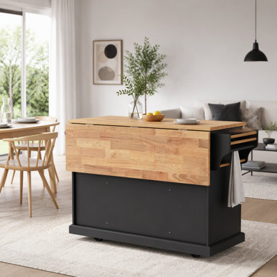 Large Kitchen Island with Drop Leaf, Embossed Texture, and 4 Doors