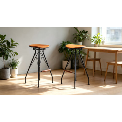 Ensemble de 2 tabourets de bar de 30 po de hauteur comptoir, chaises de bar industrielles en métal avec siège en similicuir et repose-pieds en bois, tabourets de cuisine pour îlot de cuisine