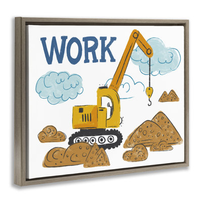 Construction Work Bulldozer Framed Floater Canvas Wall Art By Diane Labombarbe