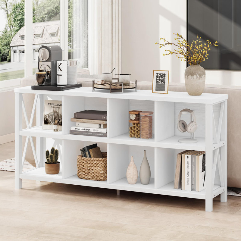 Guinna Wood Bookcase, White Oak, 8 Cube