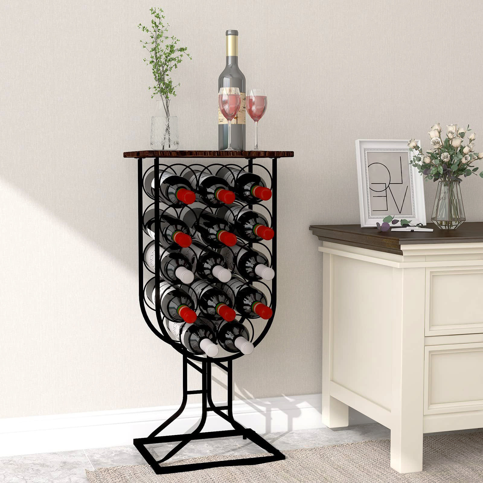 Williston Forge Allyzon 14 Bottle Floor Wine Bottle Rack in Black/Brown ...