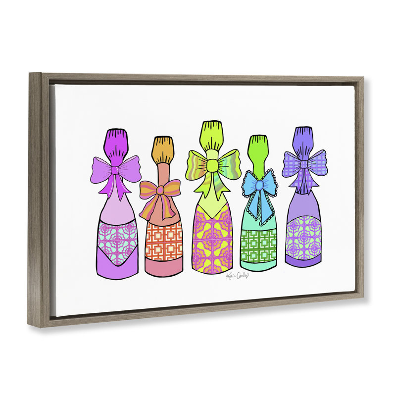 Patterned Drink Bottles Floating Frame, design by Katie Conley, Montalcino Elm Floater Frame, 17" H x 25" W