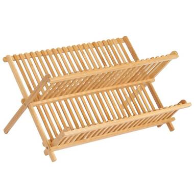 Frifoho Dish Rack,Bamboo Folding 2-Tier Collapsible Drainer Dish