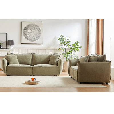 3 + Apartment Living Room , Linen Fabric, Wooden Frame With 4 Pillows, Spacious And Elegant Decor Modern Furniture, Comfortable