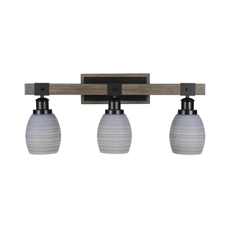 Vandergriff 2 Light Bath Bar Shown In Matte Black & Painted Distressed Wood-look Metal With 5” White Linen Glass, 3, Gray