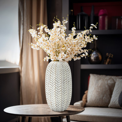 Modern Geometric Pattern Polyresin Tall Cylinder Vase