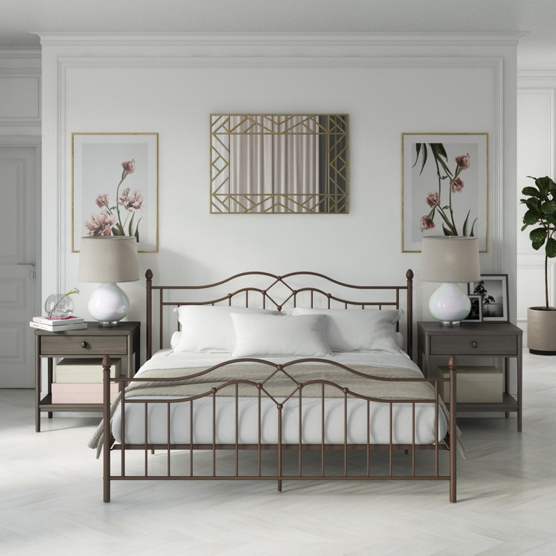 Caprisha Metal Platform Bed, King, Brushed Bronze