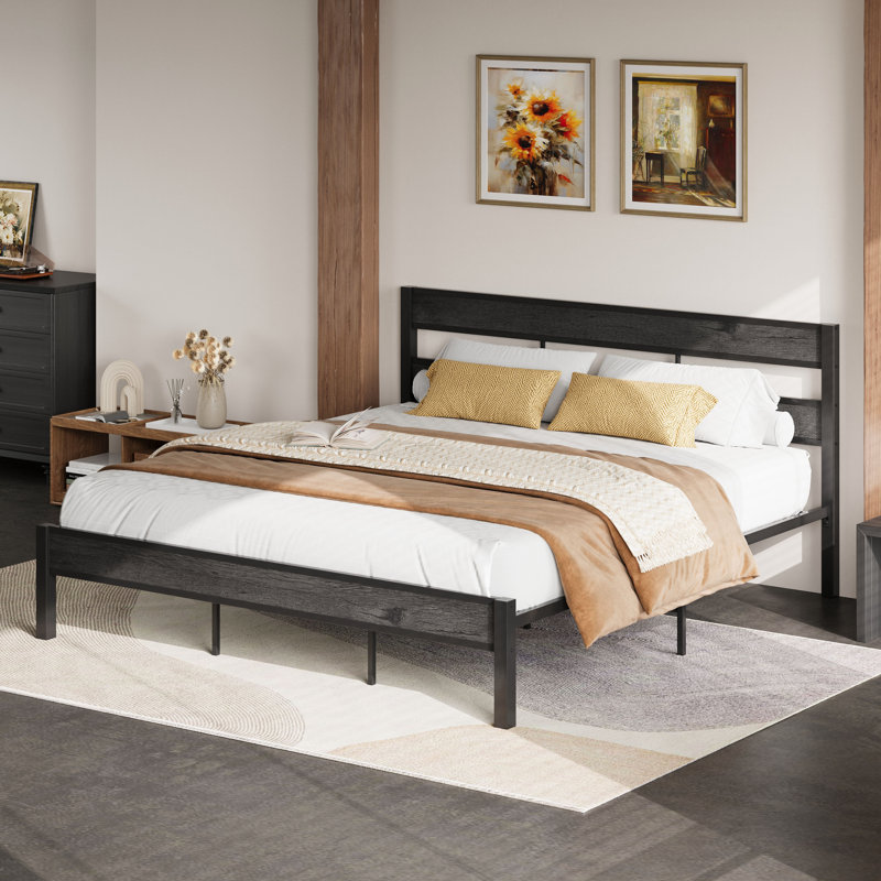 Bed And Headboard, Easy Assembly, Noise-free, No Box Spring Needed, Heavy Strong Metal Support, Double-row Support Bars