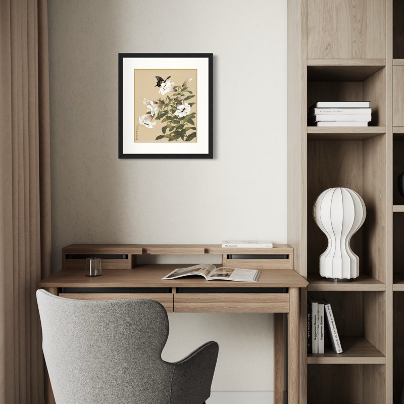 Butterfly Alighting on Lilies by Yu Zhi - Single Picture Frame Print, 13.5" H x 17.5" W