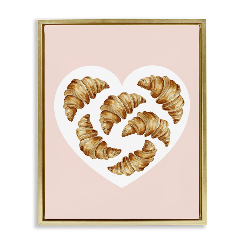 Croissants du matin dans un cadre flottant en forme de cœur, design par Lil 'Rue, H 21 po x l 17 po