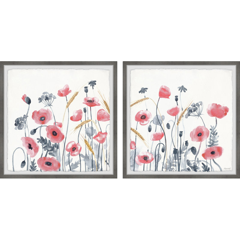 «Lovely Pink Poppies» par Marmont Hill - ensemble de 2 peintures encadrées, H 12 po x l 12 po