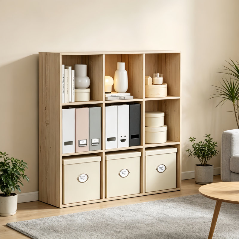 9-Cube Bookcases, Closed Back Bookshelf Storage Unit, Style Cabinet for Living Room Bedroom Office, White Oak