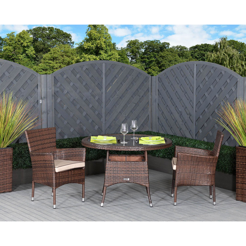 Figueroa 2 - Person Patio Dining Set with Round Table , Cushions Included, Chocolate/Coffee Cream