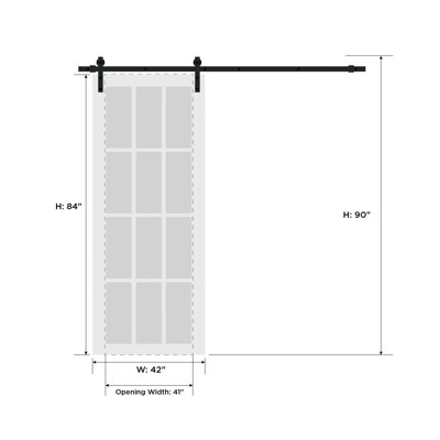 Porte de grange blanche en verre transparent Lucia avec trousse de quincaillerie d'installation