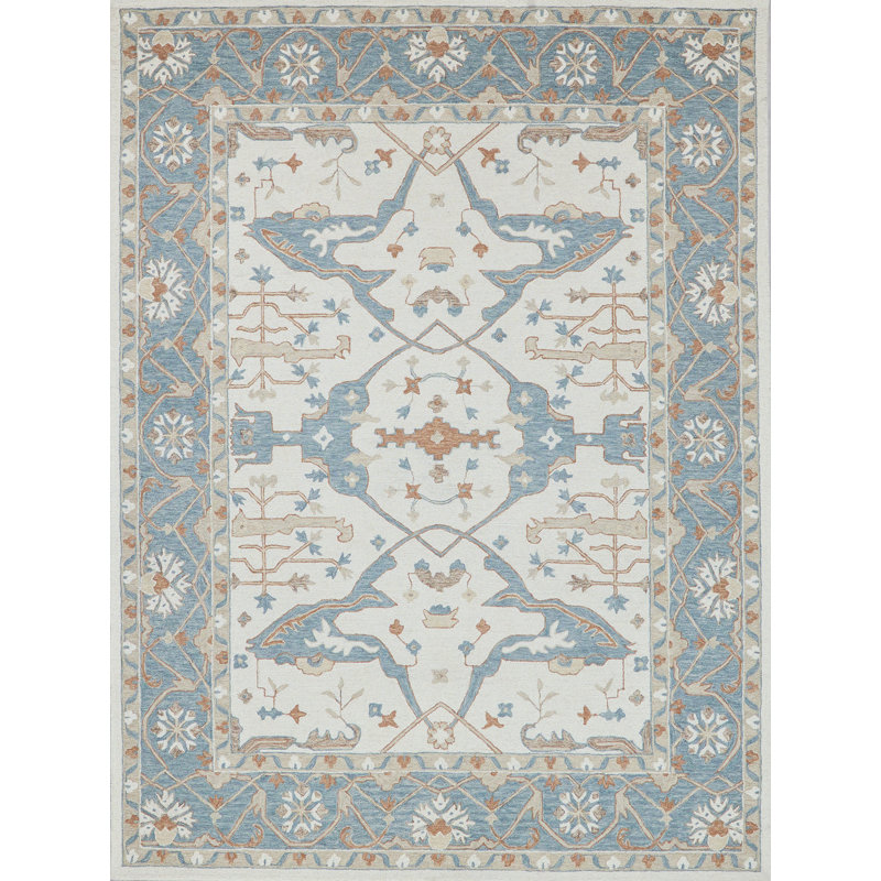 Exquisite Rugs Claremont Oushak Handmade Hand-Tufted New Zealand Wool On Canvas Ivory/Light Blue Area Rug, Rectangle 9' x 12'