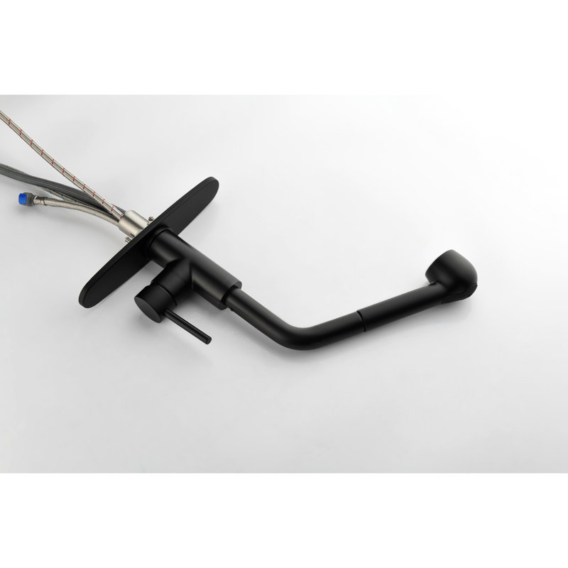 Robinet d'évier de cuisine noir mat avec douchette rétractable, robinet à poignée simple, bec haut rotatif à 360 °, corrosion et option de contrôle de débit pratique, tête, buse rotative, revêtement,