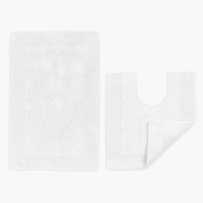 100% Cotton Bath Mat and Pedestal Mat Set, White