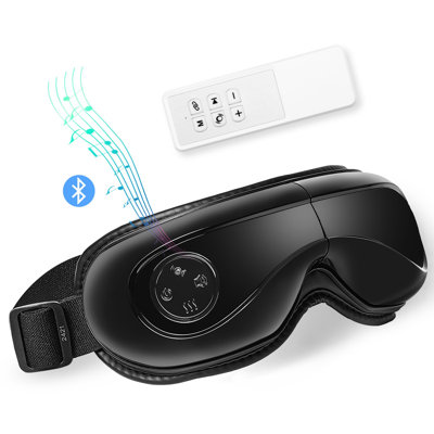 Eye Massager with Heat & Remote, Heated Eye Massage Mask with 5 Modes and Bluetooth Music, 180° Foldable Eye Care Massager for Eye Strain, Dry Eyes, Dark Circles, Ideal Gift for Mom/Dad, Black
