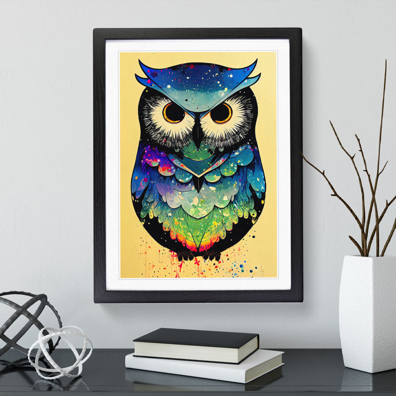 Paint Splashed Owl No.2 Abstract - Framed Print, Black, 64cm H x 46cm W x 2cm D