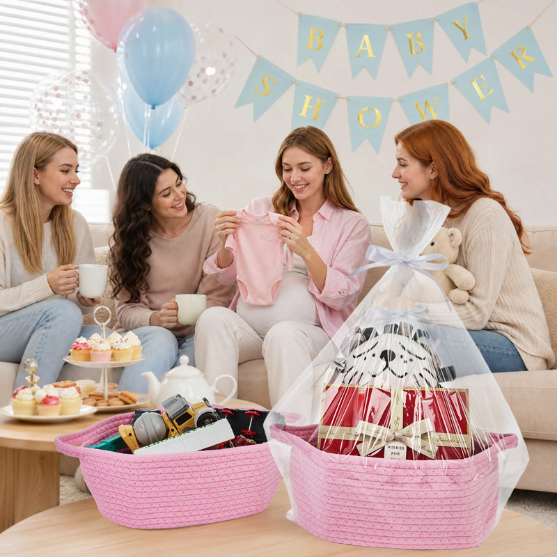 10 ensembles de paniers de rangement polyvalents ovales en corde tissée, Pink